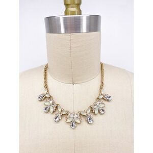 Anthropologie Necklace Rhinestone Floral Crystal Gold Collar Bridal Wedding